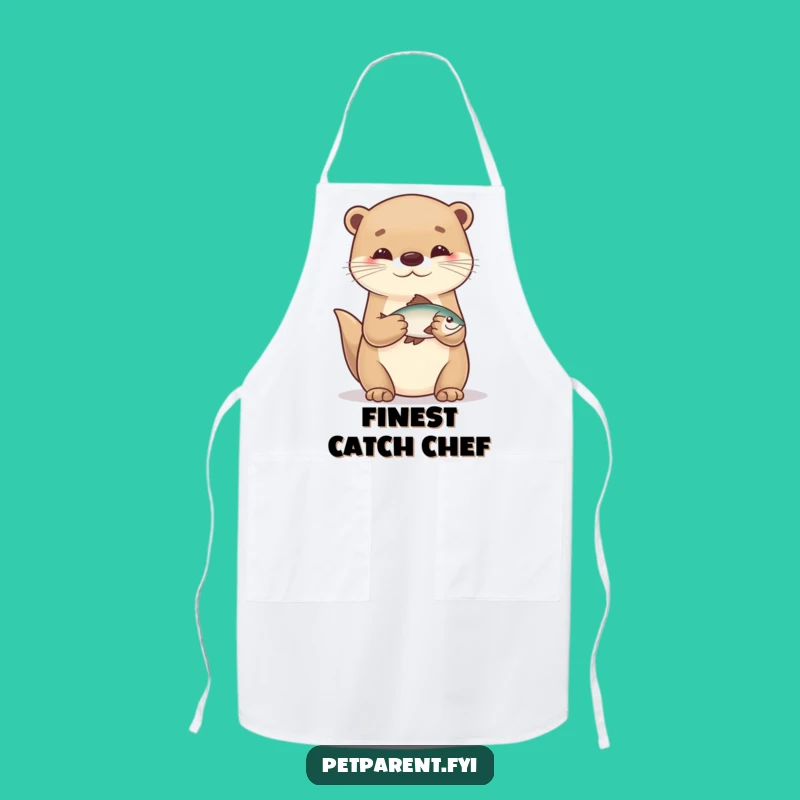 Funny Otter Fisherman Kitchen Apron: Cute Cartoon Character Gift for Cooks