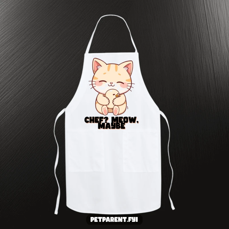 Funny Apron: A cat tenderly cradles a small, sleepy bird, a humorous and functional design for kitchen adventures.