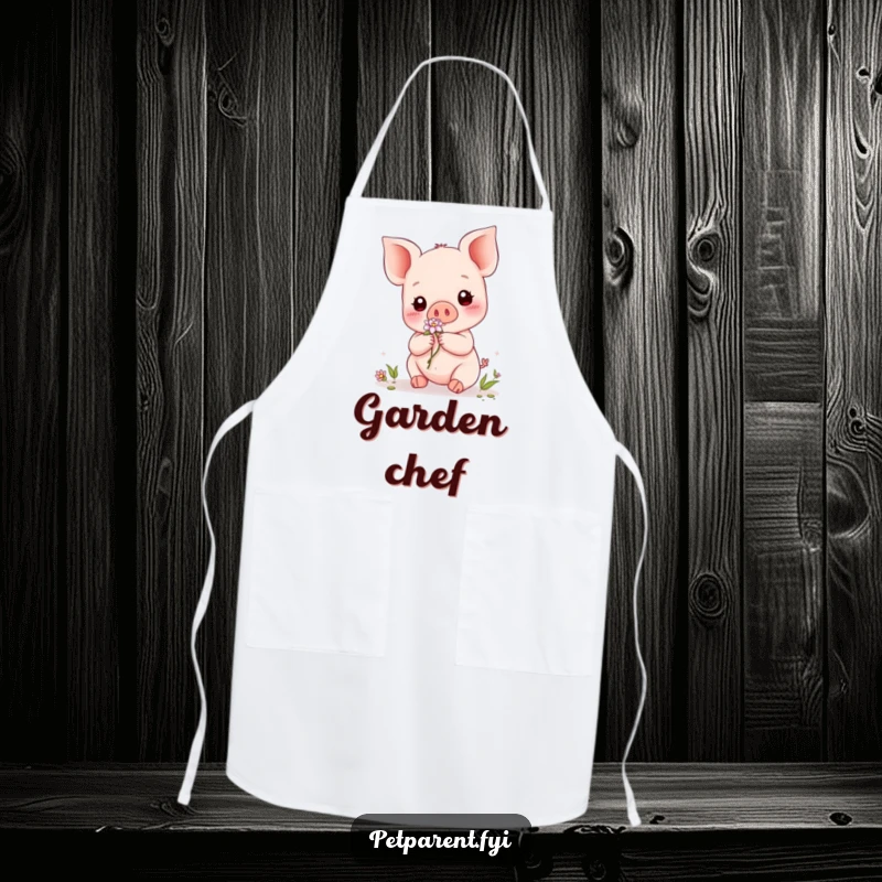 Funny Kawaii Piglet Apron: A cute Kawaii piglet character adorning a friend with a flower, designed for charming kitchen activities.