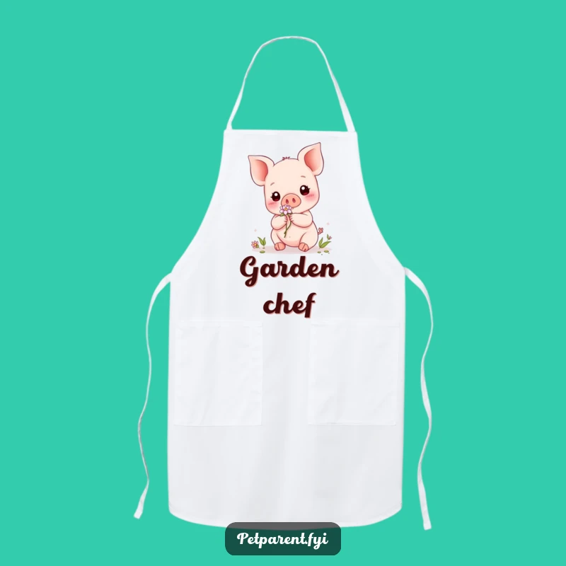 Funny Kawaii Piglet Apron: Flower Giver Kitchen Helper - Whimsical Cooking Gift