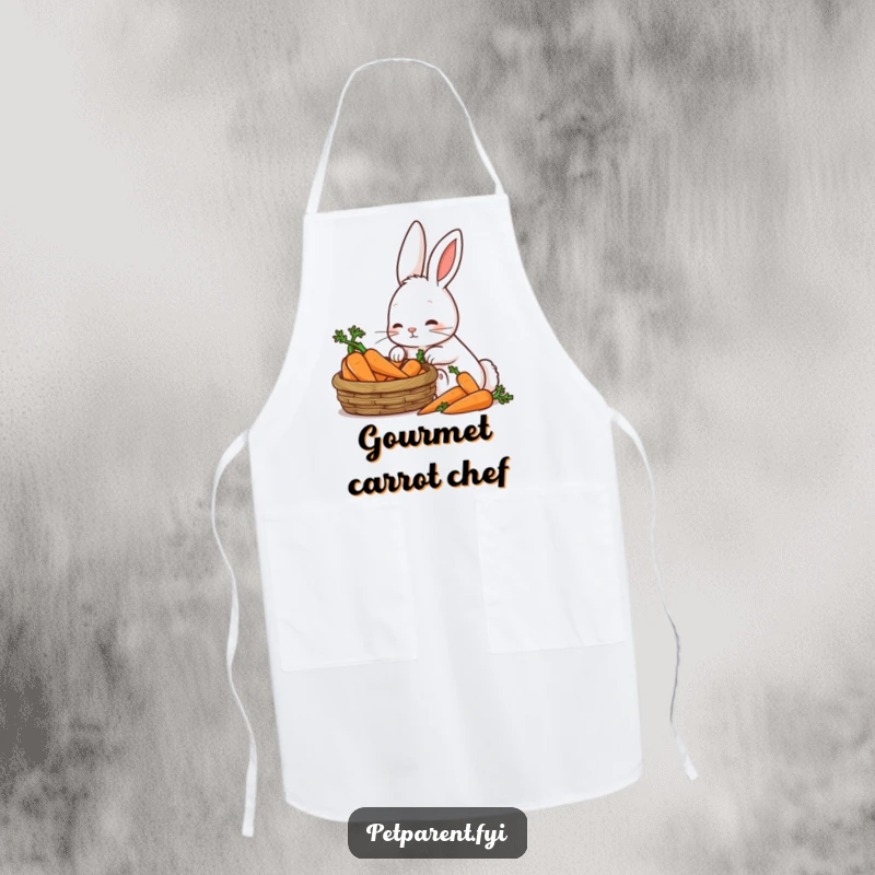 Funny Patient Rabbit Apron: A patient rabbit looks lovingly at carrots, perfect for a funny kitchen gift.