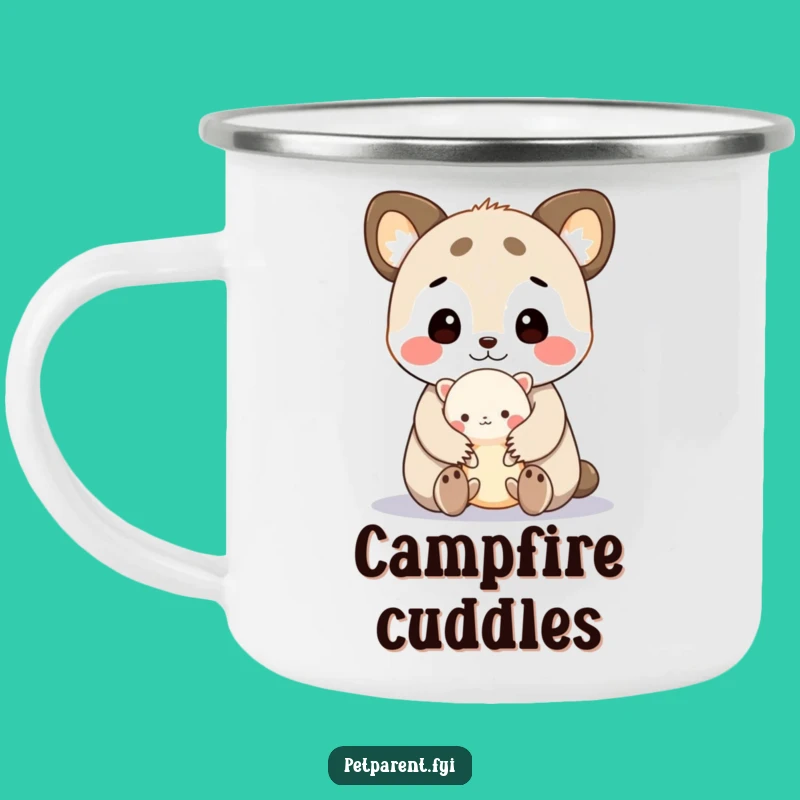Funny Cute Animal Camping Mug: Cuddling Creature, Sip with Humorous Warmth