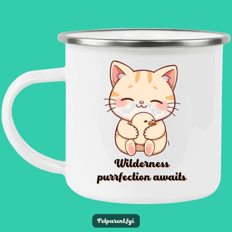 Funny Cat Cradling Bird Camping Mug: Durable and Hilarious for Outdoor Adventures