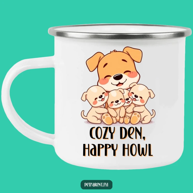 Funny Dog Camping Mug: Durable Puppy Cuddle Enamel Cup, Great Funny Gift for Hikers