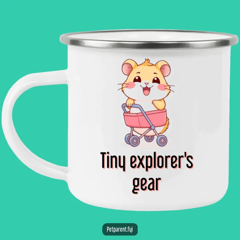 Funny Hamster Stroller Camping Mug: Joyful Rodent, Hilarious Camp Companion.