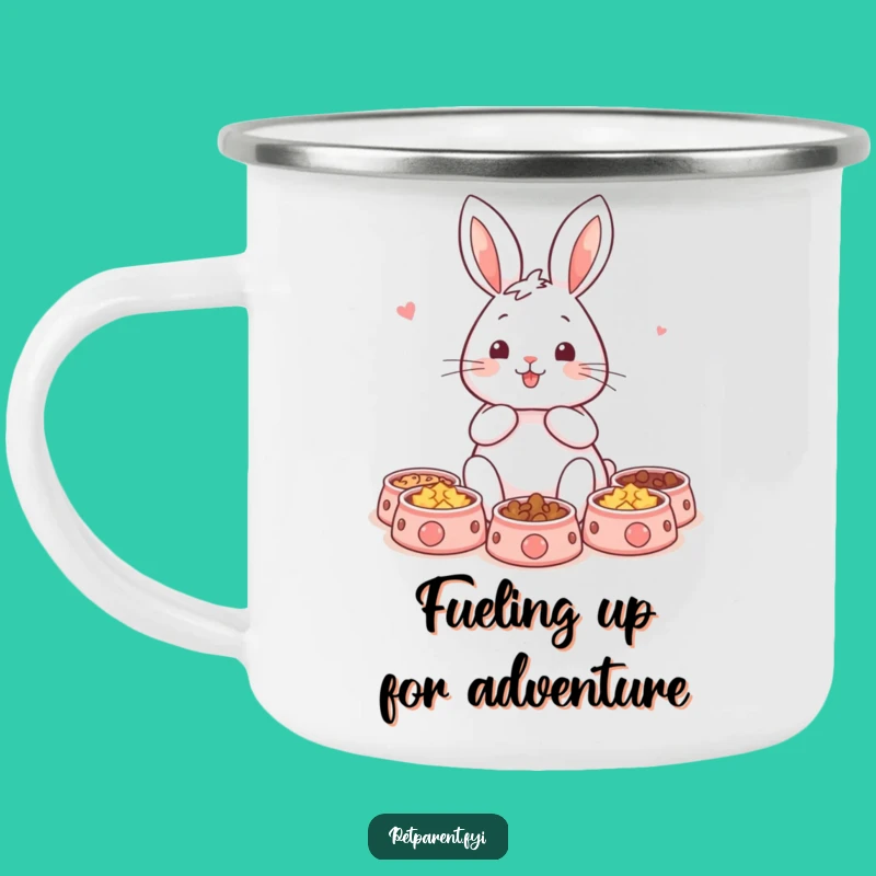 Funny Rabbit Pet Bowls Camping Mug: Adventure Fuel for Pet Lovers - Hilarious Gift!