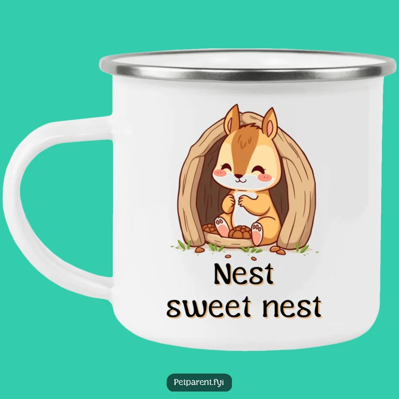 Funny Squirrel Builder Enamel Camping Mug: Cute Cartoon Character Outdoor Gift