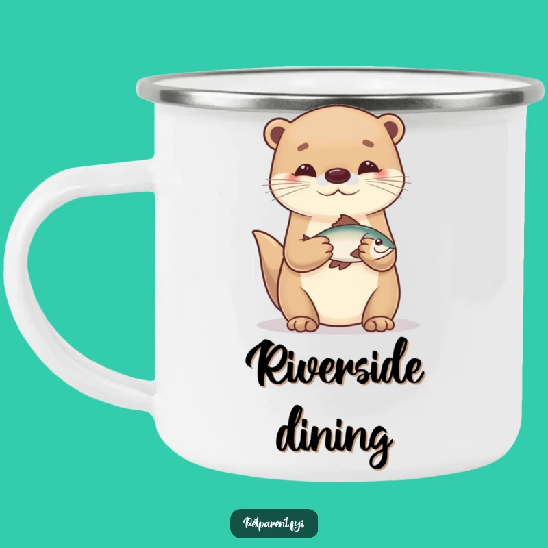 Funny Otter Fisherman Enamel Camping Mug: Cute Cartoon Character Outdoor Gift