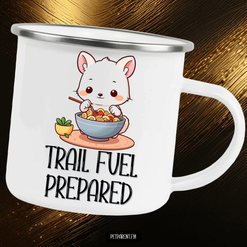 Sturdy funny camping mug with a squirrel chef theme, ideal for adding humor to outdoor meals and beverages.
