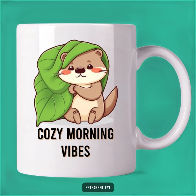 Funny Otter Mug: Leaf Blanket Fun, Whimsical Cozy Gift for Nature Lovers