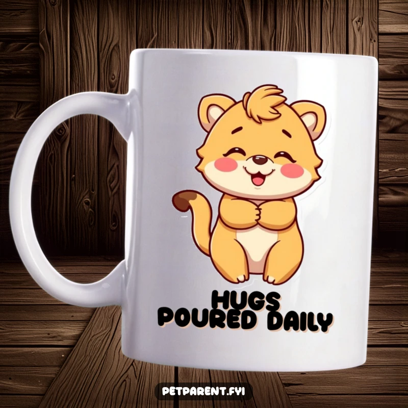 Funny Mug featuring a loving animal character in a warm, comforting embrace, spreading joy and affection. Perfect gift for pet moms and dads.