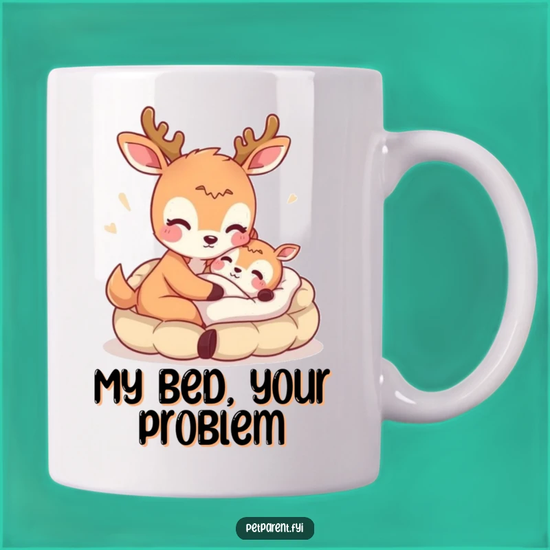 Funny Deer Bed Gift Mug: Cozy Comfort for a Friend, Hilarious Present