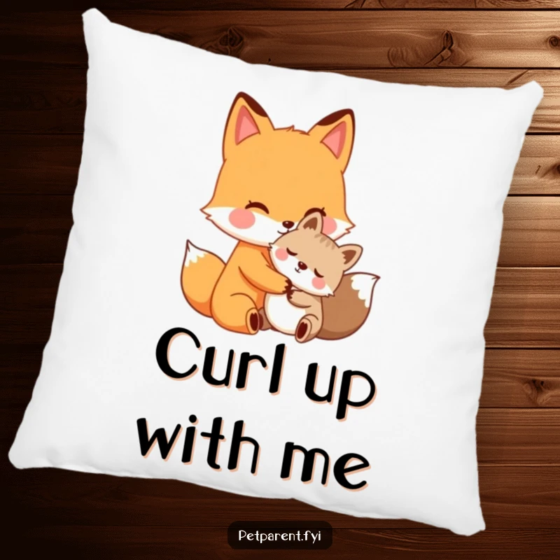 Funny fox hug pillow, caring fox character hugging a smaller animal, soft and humorous decor for ultimate comfort.