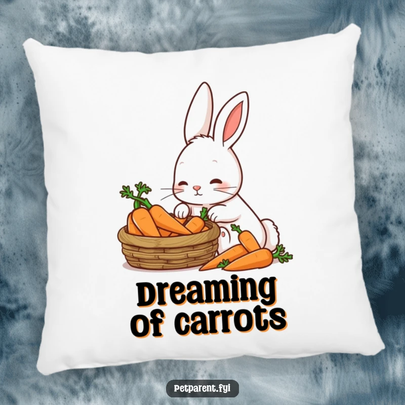 Funny Patient Rabbit Pillow: A patient rabbit lovingly gazes at carrots, offering comfort and humor.