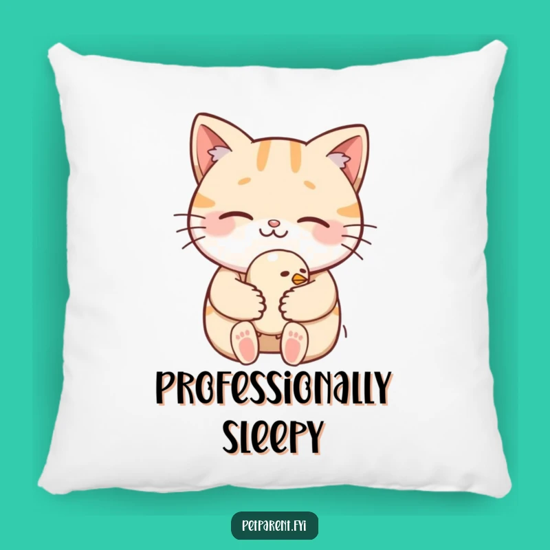 Funny Cat Cradling Bird Pillow: Cozy and Hilarious Accent for Your Sofa