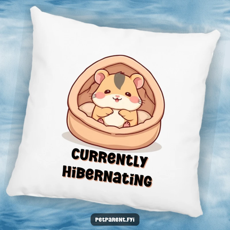 Funny hamster pillow with a cute hamster character constructing a soft, cozy bed, offering comfort and a touch of whimsical humor.