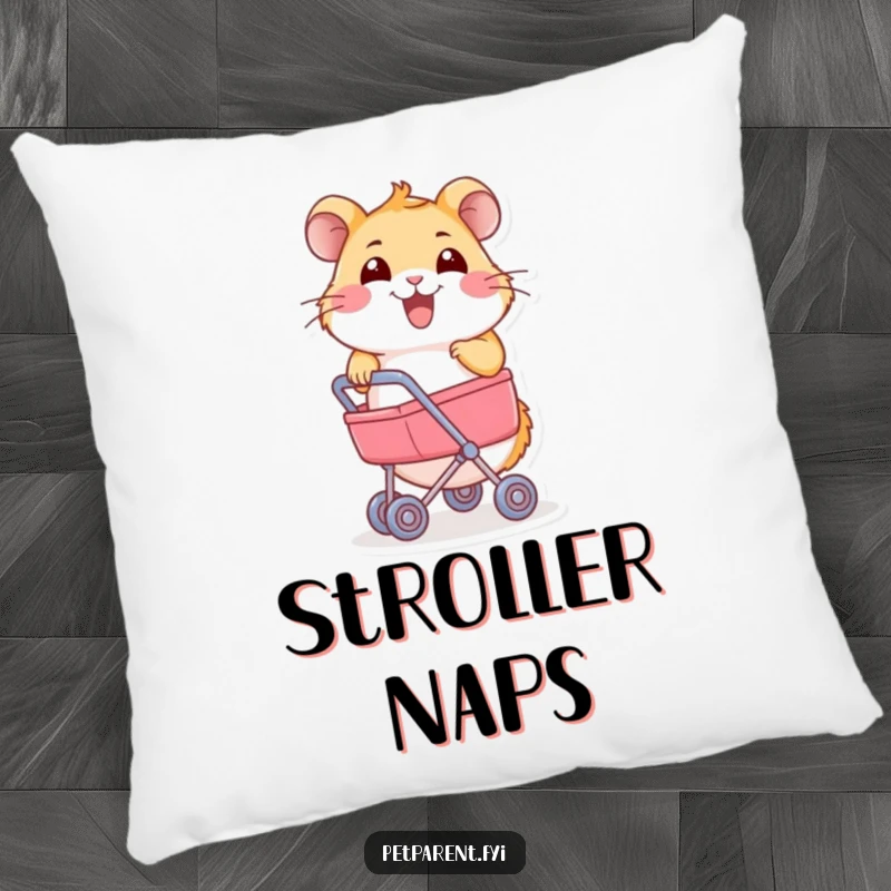 Funny Hamster Pillow: A joyful hamster pushes a miniature stroller. A humorous and comforting decorative item.