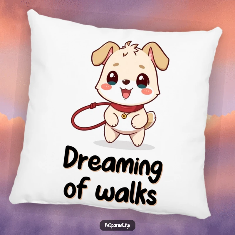Funny and soft pillow featuring a happy animal with a leash and a wagging tail, perfect for dog lovers' decor.