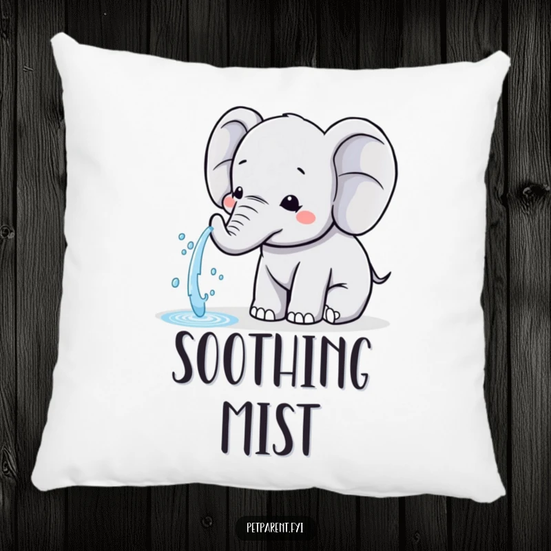 Funny Kawaii Elephant Pillow: A soft pillow featuring a Kawaii elephant character gently spraying water for a friend, symbolizing kindness.