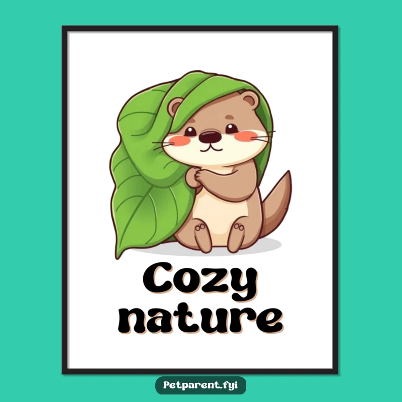 Funny Otter Digital Art: Whimsical Leaf Blanket, Charming Wall Decor Gift