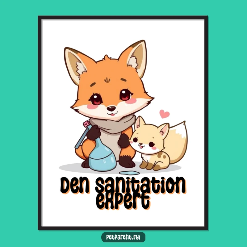 Funny Fox Cleaner Digital Art: Cute Cartoon Character Downloadable Print
