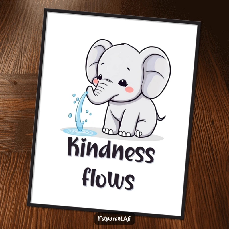 Funny Kawaii Elephant Digital Art: High-resolution art of a Kawaii elephant gently spraying water for a friend, ready for download.