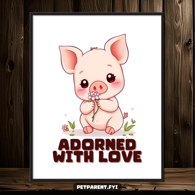 Funny Kawaii Piglet Digital Art: High-resolution art of a Kawaii piglet adorning a friend with a flower, ready for download.