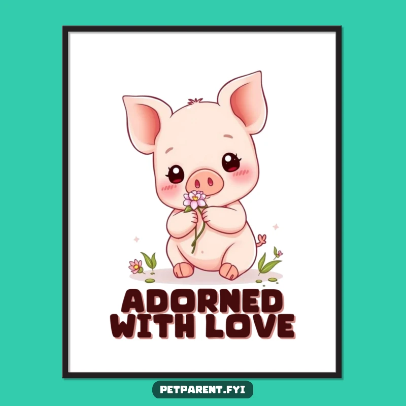 Funny Kawaii Piglet Digital Art: Flower Giver Instant Download - Sweet Decor