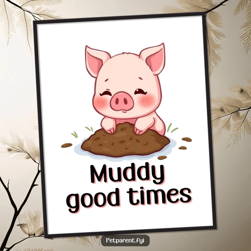 Funny Piglet Digital Art Print showing a blushing piglet offering a mud puddle, providing instant humorous and heartwarming wall decor.