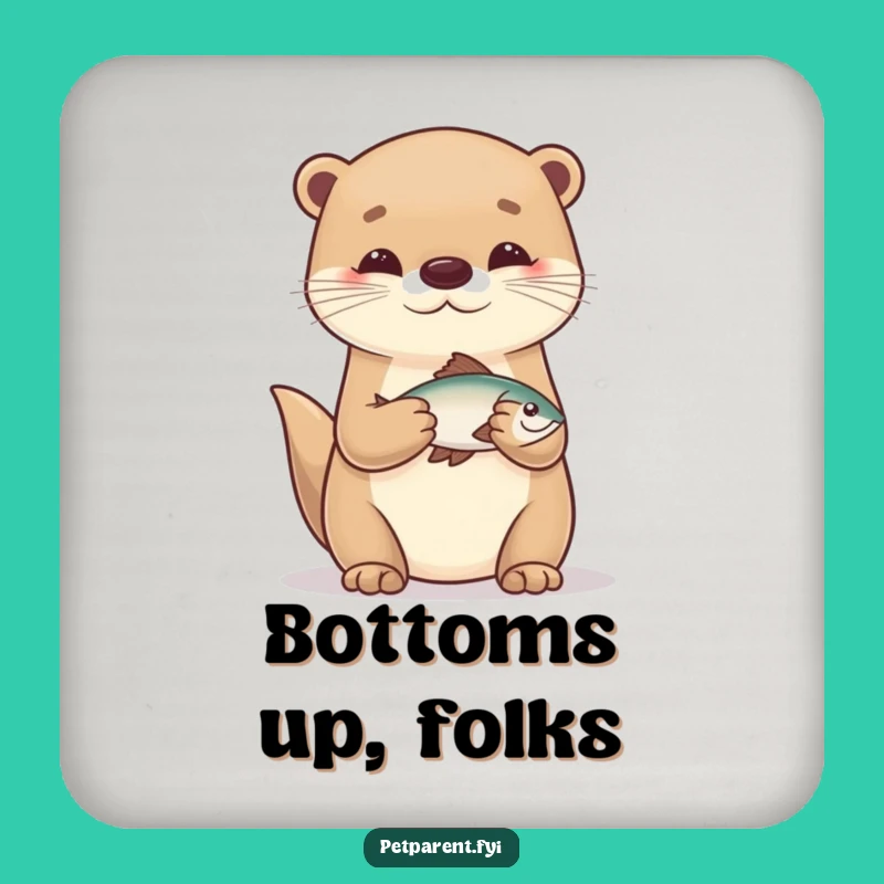 Funny Otter Fisherman Drink Coaster Set: Cute Cartoon Character Home Decor Gift