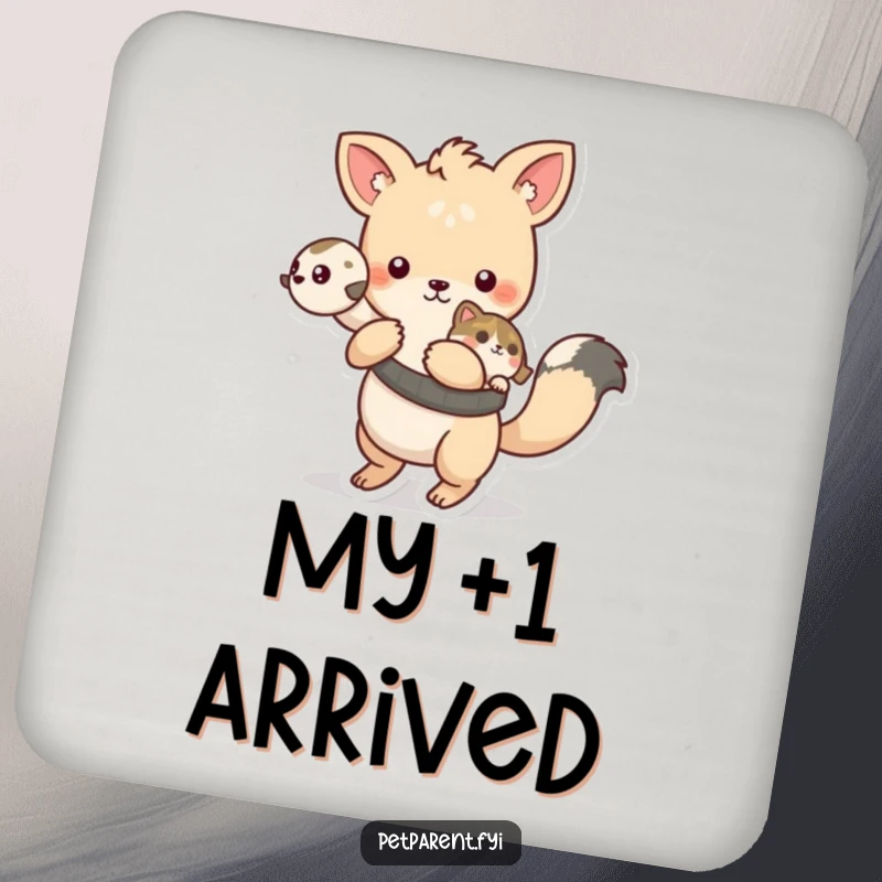 Funny playful animal character carrying a pet on its back, on a durable drink coaster.