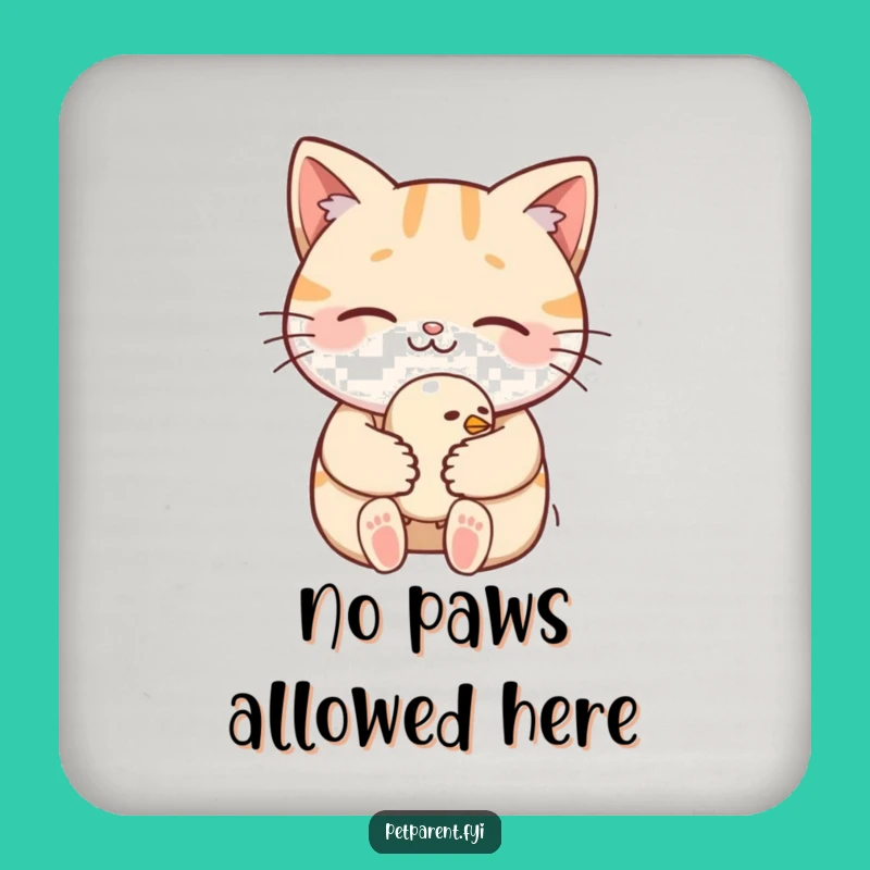 Funny Cat Cradling Bird Drink Coaster: Protect Surfaces with Hilarious Art