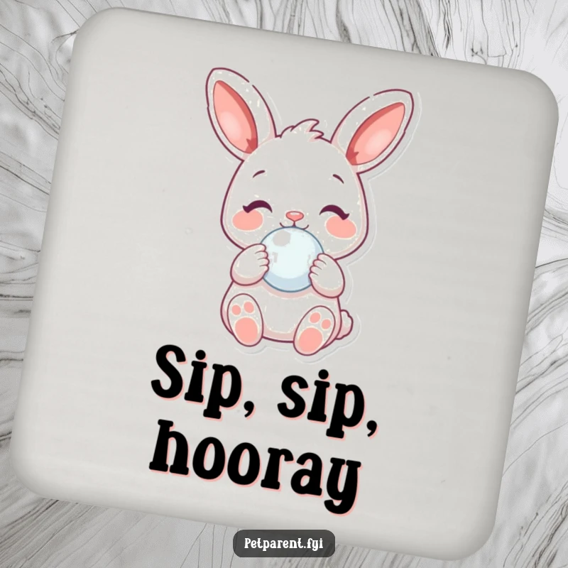 Funny Drink Coaster: A joyful rabbit holds a pacifier, a humorous and cute design for protecting surfaces.