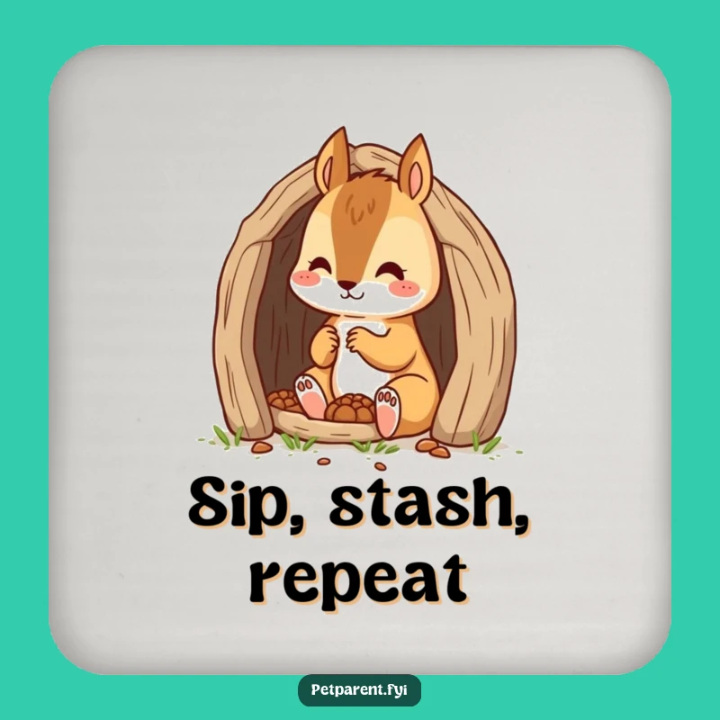 Funny Squirrel Builder Drink Coaster Set: Cute Cartoon Character Home Decor Gift