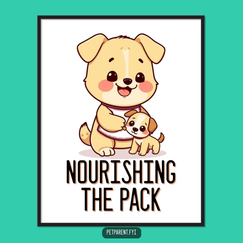 Funny Dog Feeding Puppy Art Poster - Heartwarming Wall Decor for Dog Lovers