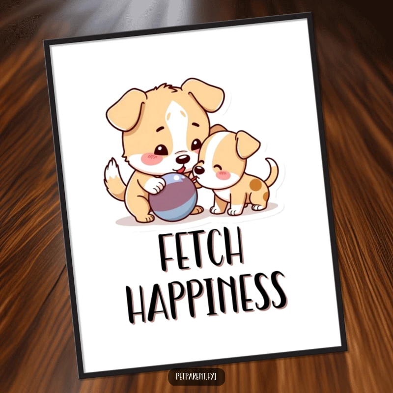 Funny Dog Poster depicting a playful dog offering a squeaky toy to a puppy, creating a heartwarming and humorous piece of art.