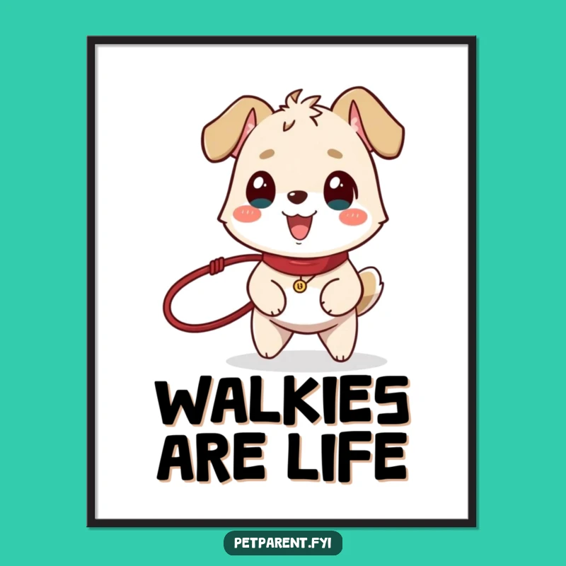Funny Dog Walk Art Print: Happy Animal Leash Decor For Pet Lovers