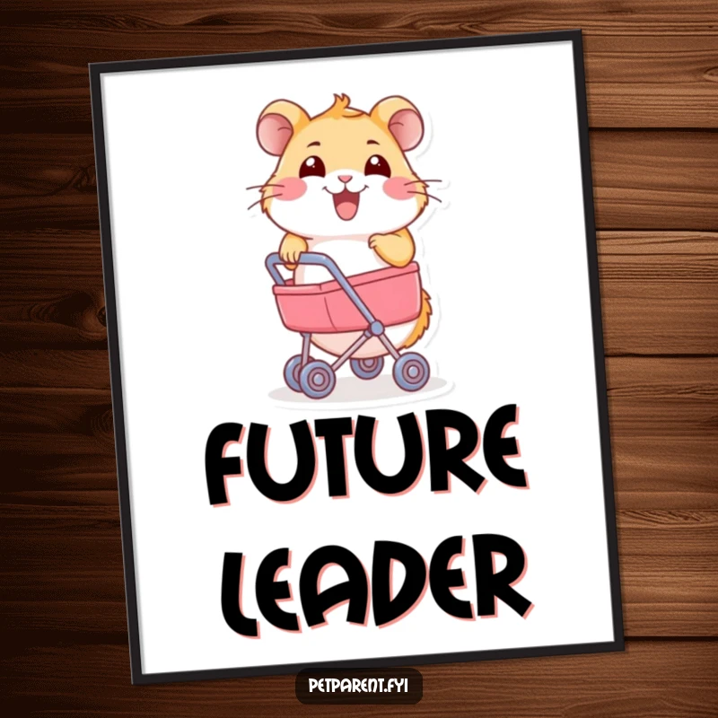 Funny Hamster Poster: A joyful hamster pushes a miniature stroller. Humorous wall art for animal lovers.