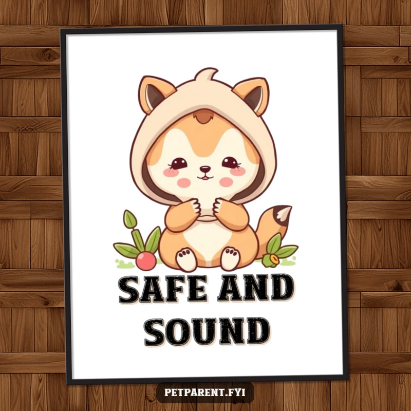 Funny protective animal character shielding a smaller animal, displayed as charming wall art.