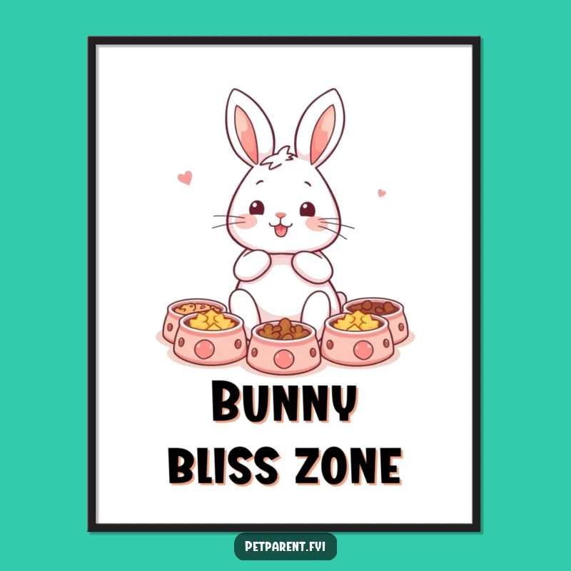 Funny Rabbit Pet Bowls Poster: Adorable Wall Art and a Hilarious Pet Owner Gift!