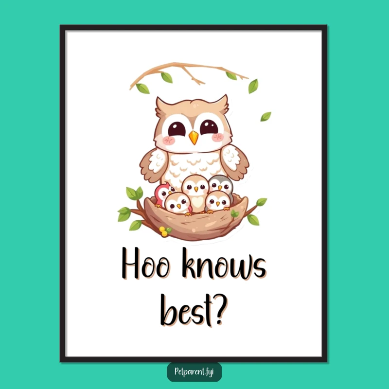 Funny Owl Family Poster: Joyful Nest Scene - Whimsical Wall Art Gift