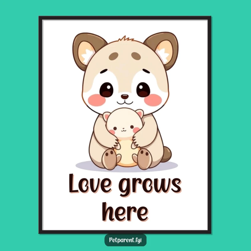 Funny Cute Animal Poster: Cuddling Creature, Wall Art for Humorous Affection
