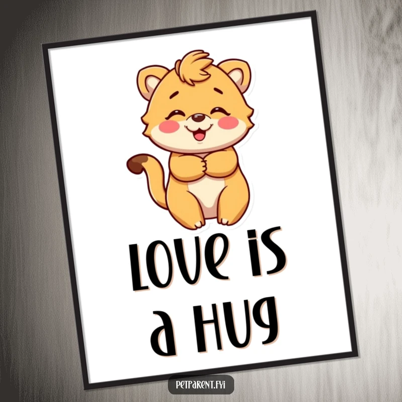 Funny Poster depicting a sweet animal character giving a warm, loving embrace. Great funny gift for animal lovers to decorate their space.
