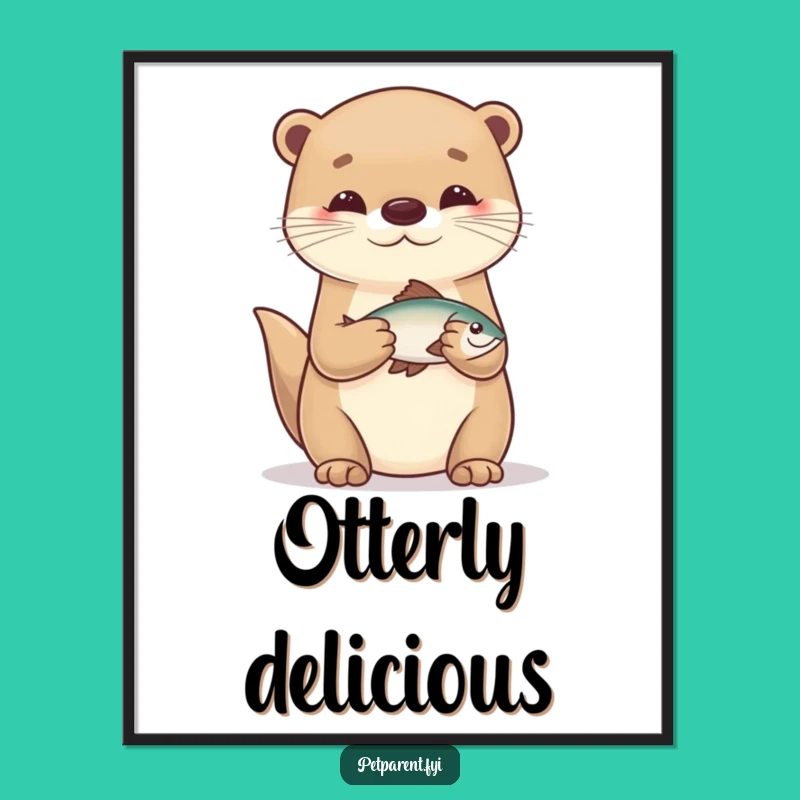 Funny Otter Fisherman Poster Print: Cute Cartoon Character Wall Art Gift