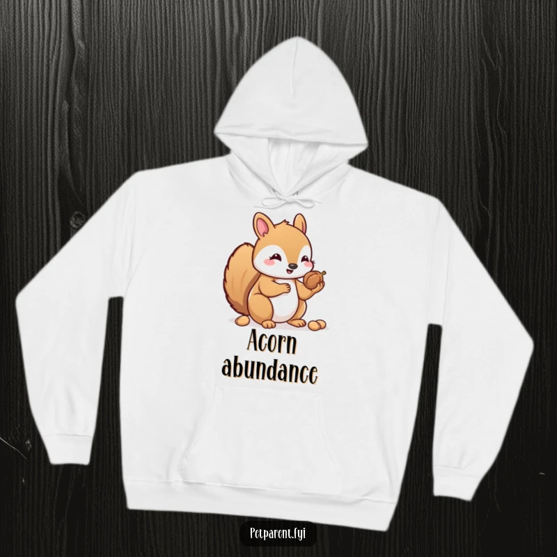 Funny Kawaii Squirrel Hoodie: A soft hoodie featuring a Kawaii squirrel character sharing its stored nuts, offering warmth and comfort.
