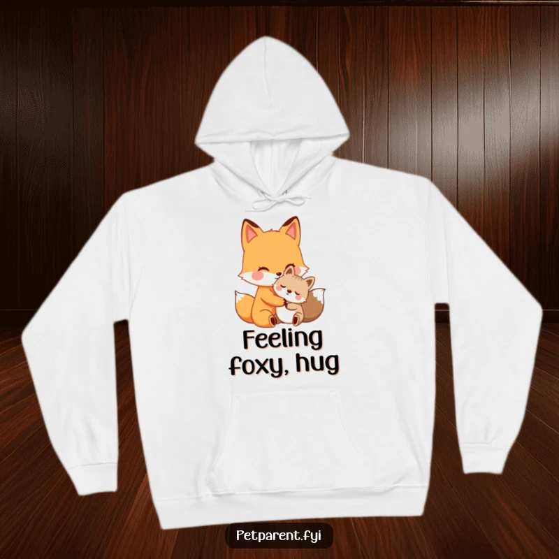 Funny fox hug hoodie, caring fox character hugging a smaller animal, warm and humorous apparel for friends.
