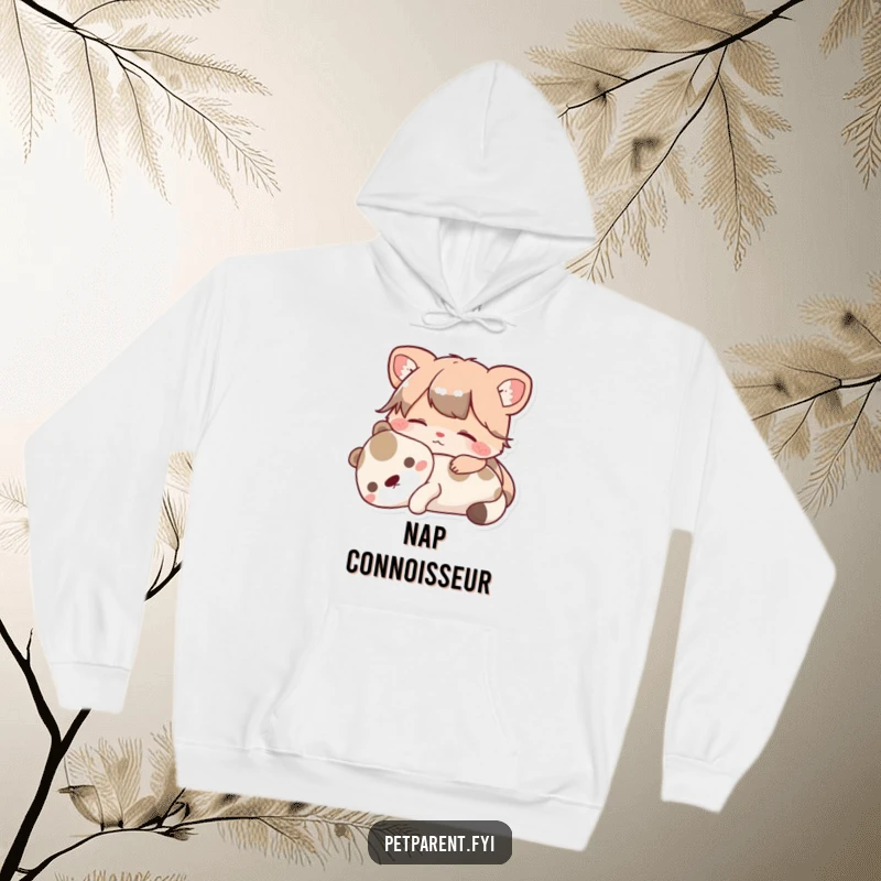 Funny Hoodie featuring a contented animal character resting peacefully with a pet. A wonderful funny gift for those who love comfort and calm.