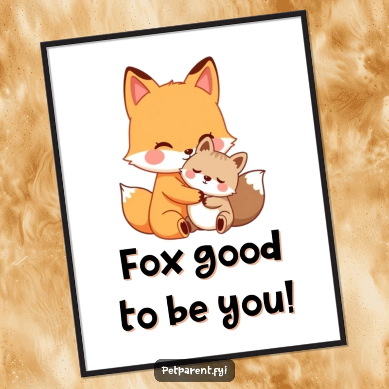 Funny Free Printable Fox Art: Caring fox hugging smaller animal, perfect for warm, friendly decor.