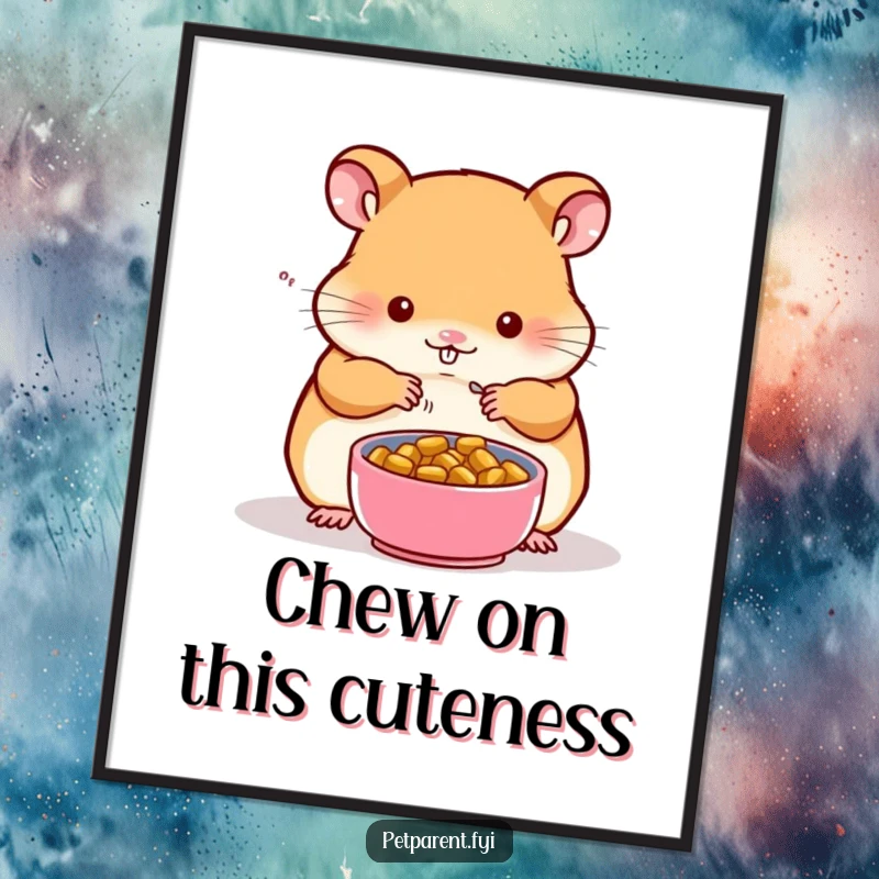 Funny Free Printable Hamster Wall Art of a hamster preparing a small food bowl, ideal for kitchens or playful spaces.