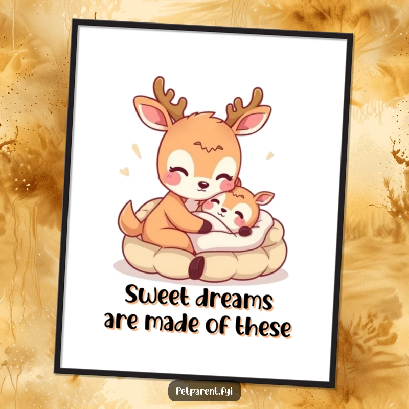 Funny Free Printable Wall Art depicting a gentle deer offering a soft, inviting bed to another creature.